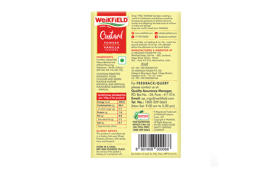 Weikfield Custard Powder Vanilla Flavour   Box  75 grams